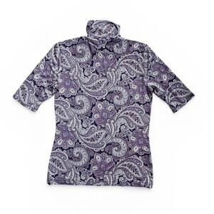 Lauren Ralph Lauren Purple Paisley Print Turtleneck Top Size M